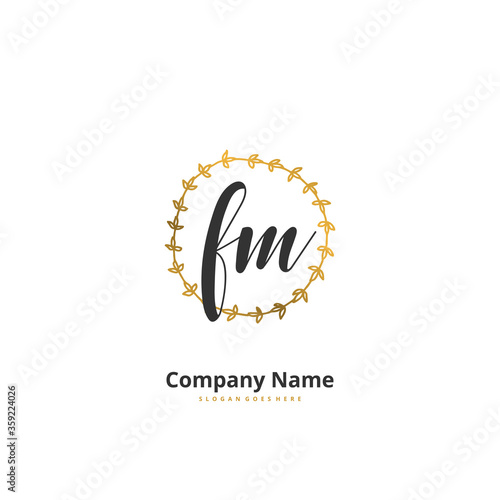 F M FM Initial handwriting and signature logo design with circle. Beautiful design handwritten logo for fashion, team, wedding, luxury logo.