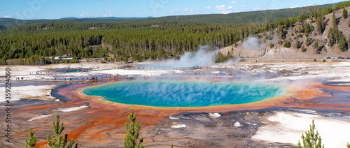 Grand Prismatic Spring colorful rainbow hot spring in the Yellowstone National Park