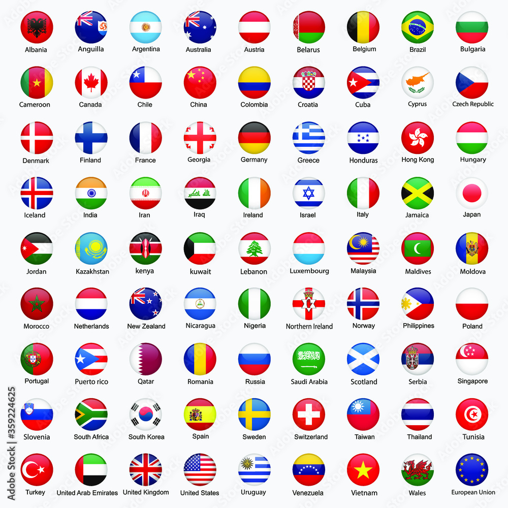 set of glossy button flags