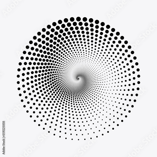 Halftone abstract spiral circular element. Halftone logo design. Vector art. Design element for various purposes.