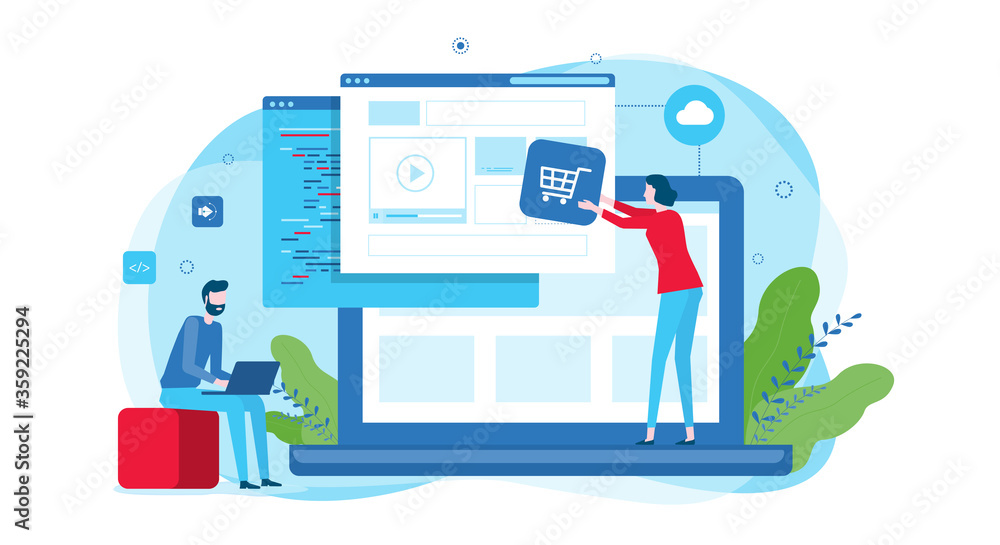 developer and designer team build online website and flat vector illustration design for web landing banner background concept developer and designer team build online website and flat vector illustration design for web landing banner background concept