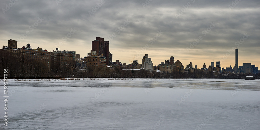 Central Park- Winter- Frozen- Lake- Manhattan- New York City- United State- USA.