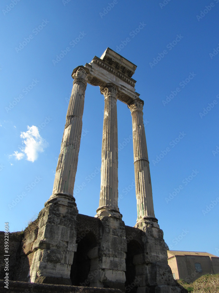 The Temple of Castor and Pollux in the Roman Forum in Rome, Italy