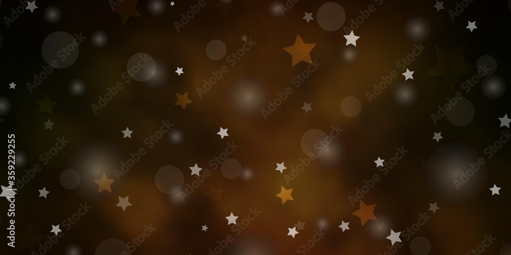 Dark Green, Yellow vector backdrop with circles, stars. Glitter abstract illustration with colorful drops, stars. Pattern for design of fabric, wallpapers.