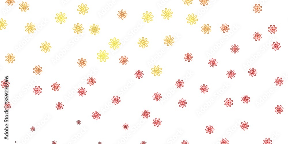 Light Red, Yellow vector doodle background with flowers. Light Red, Yellow vector doodle background with flowers.