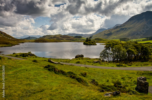 Lake high up in Snowdonia National Park in Wales UK