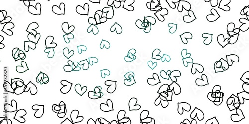 Light Green vector background with Shining hearts.