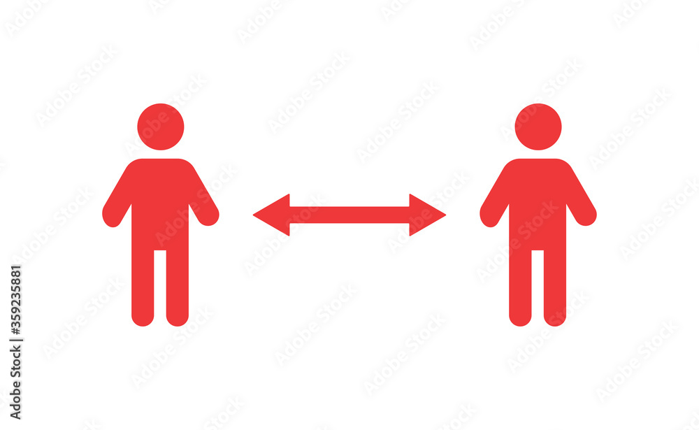Keep your distance. Social preventive measure for coronavirus prevention. Warning sign with person icon. Keep your distance. Social preventive measure for coronavirus prevention. Warning sign with person icon.