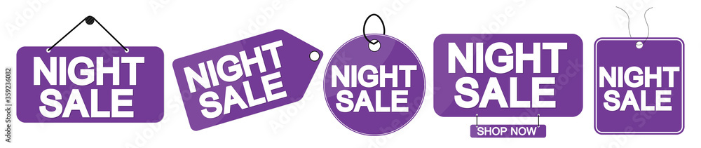 Set Night Sale banners, discount tags design template, special offer, end of season, vector illustration 