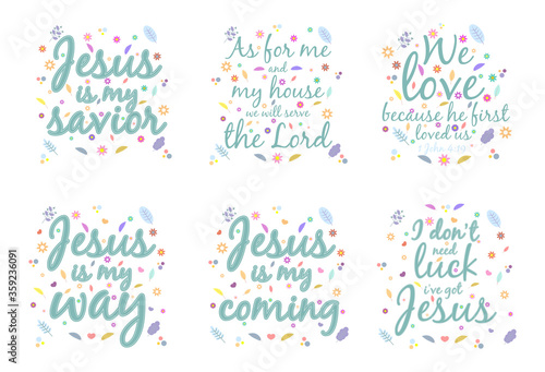 Set of illustration. God gives people hope. The Bible, the word of God. Christianity. The number of believers is growing. The inscription about God and Jesus. Bible study concept. Colorful vector
