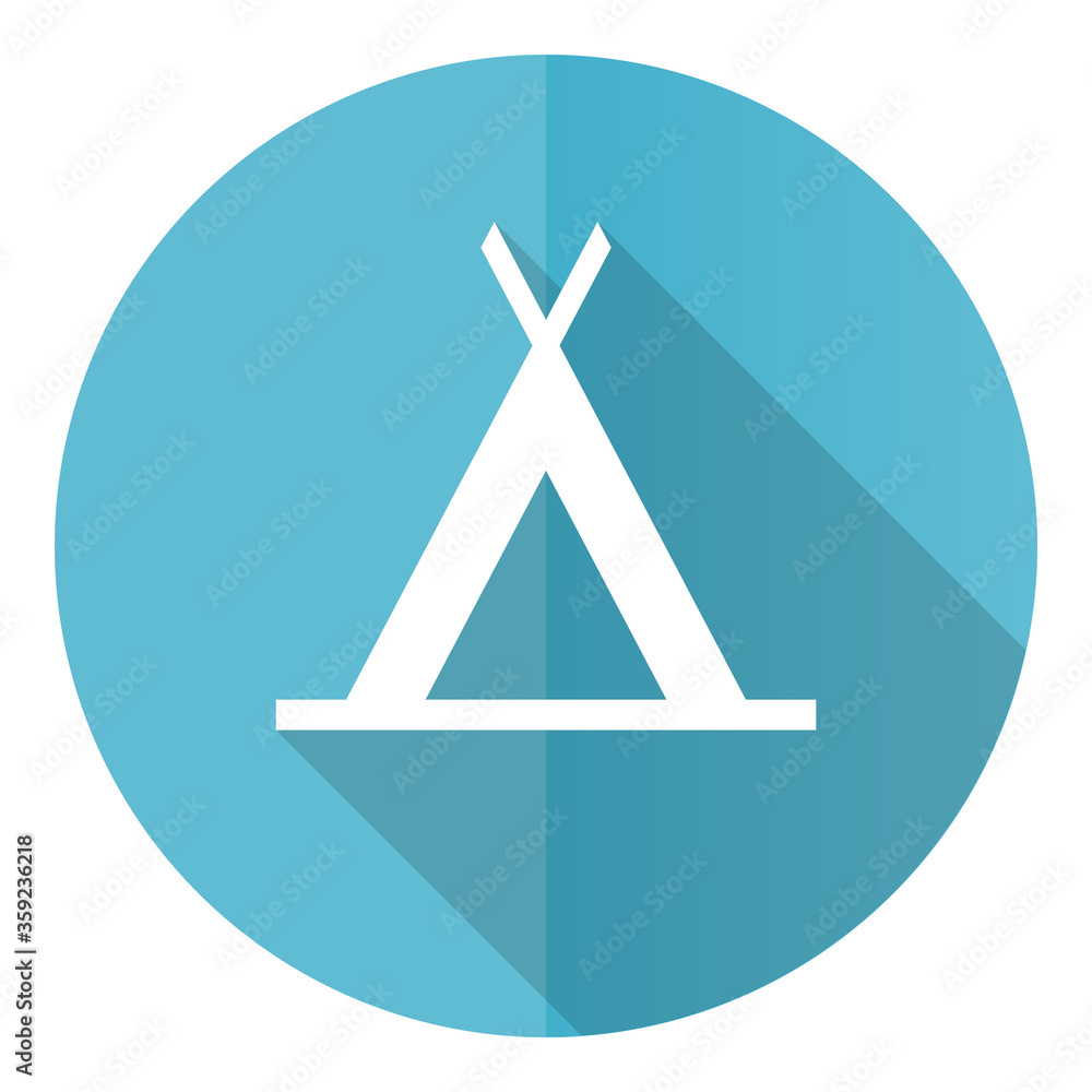 Camp vector icon, flat design blue round web button isolated on white background Camp vector icon, flat design blue round web button isolated on white background