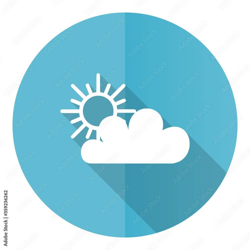 Cloud vector icon, flat design blue round web button isolated on white background Cloud vector icon, flat design blue round web button isolated on white background