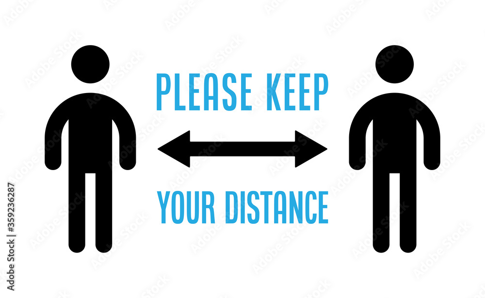 Keep your distance. Social preventive measure for coronavirus prevention. Warning sign with person icon. Keep your distance. Social preventive measure for coronavirus prevention. Warning sign with person icon.