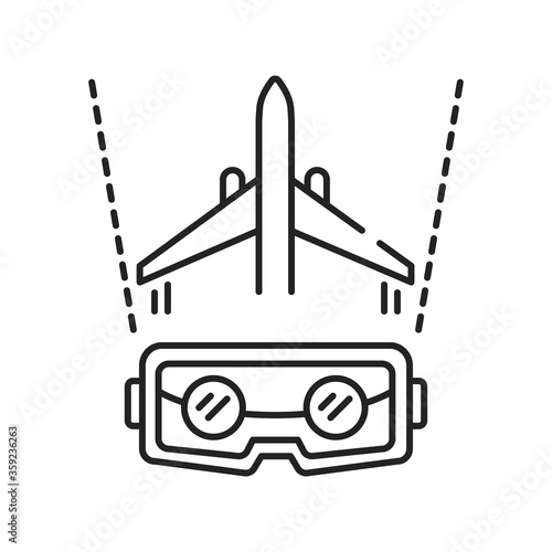 VR aviation black line icon. Pilot training and simulation. Smart industry. Pictogram for web page, mobile app, promo. UI UX GUI design element. Editable stroke.