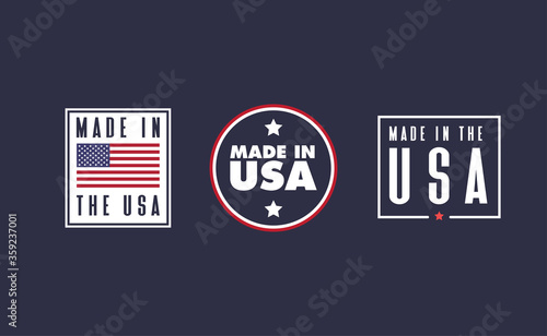 Made in the USA badge collection. American proud badge. United States of America flag color symbol.