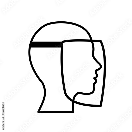 Front shield with visor icon. Man wearing face shield masks sign. Coronavirus - COVID-19, virus contamination, pollution, antivirus. Disposable medical face mask icon. Contagious disease