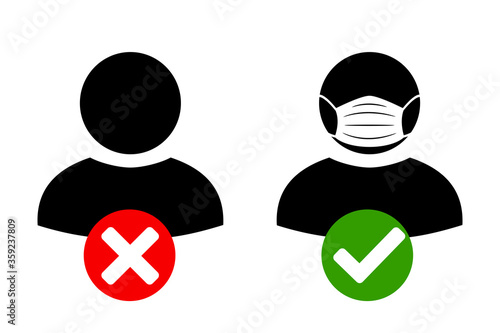 No entry without face mask icon. Wearing medical masks, protecting themselves against pandemic epidemic infection. Coronavirus - COVID-19, virus contamination, pollution, antivirus.