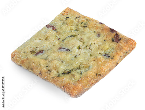 Salted crispy crackers with sesame, rosemary  and sunflower seeds isolated on white background. Top view.