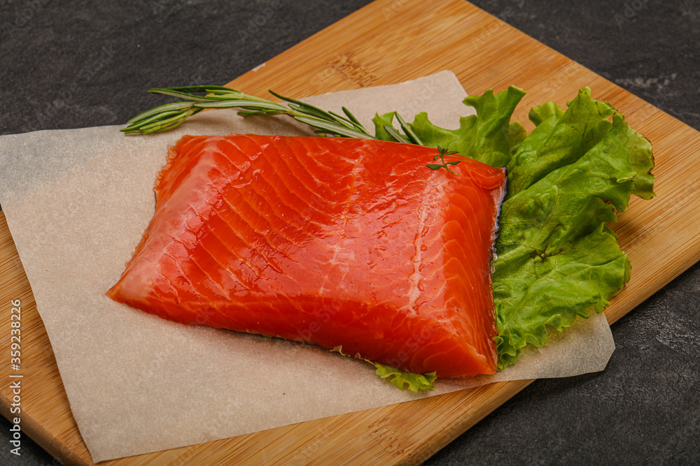 Salmon piece steak served rosemary Salmon piece steak served rosemary