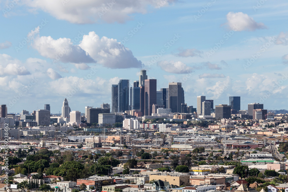 Clear view of downtown towers from Lincoln Heights in Los Angeles California.