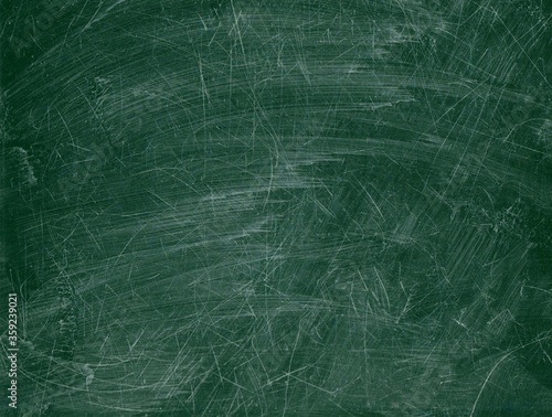 Blackboard Chalkboard texture.Empty blank green scratched chalkboard.School board background with traces of chalk and scratches. Cafe, bakery, restaurant menu template.