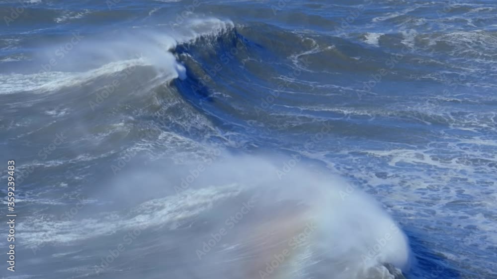Ocean Waves, storm energy. Rainbow over water Ocean Waves, storm energy. Rainbow over water