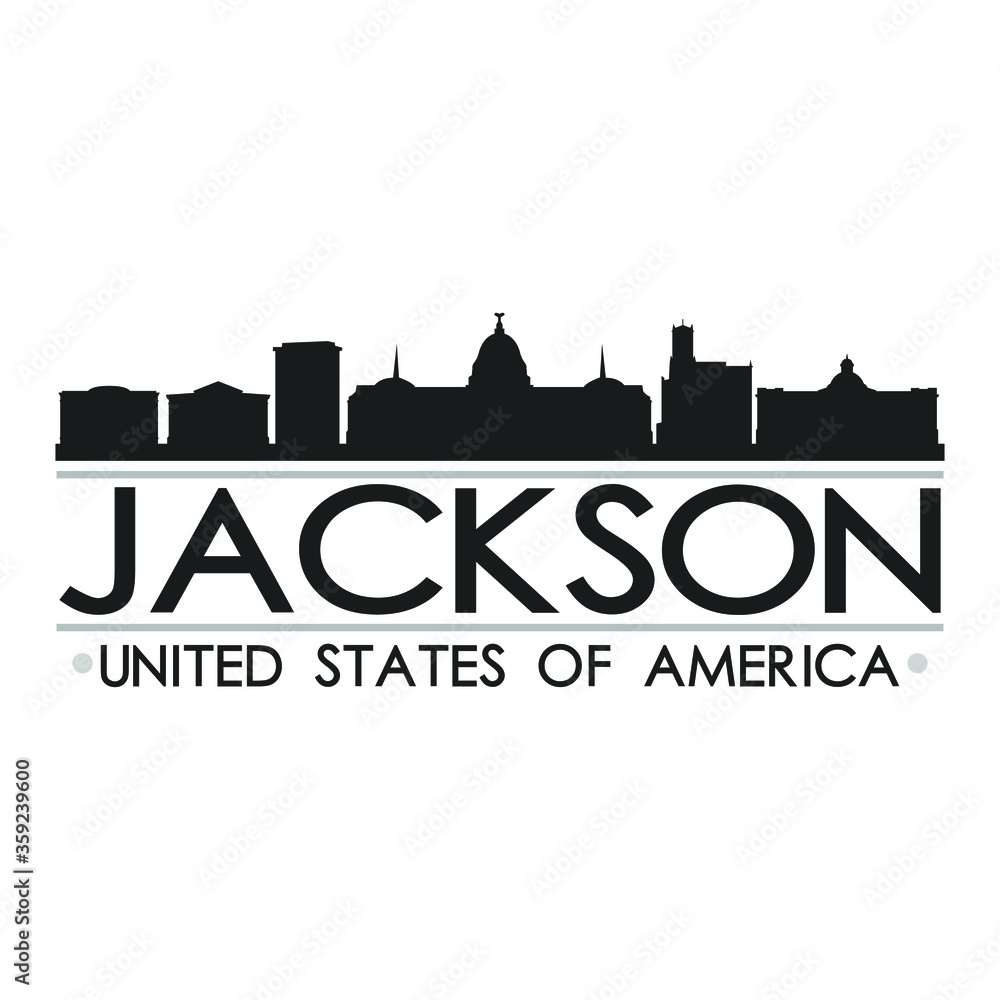 Jackson Skyline Silhouette Design City Vector Art Famous Buildings