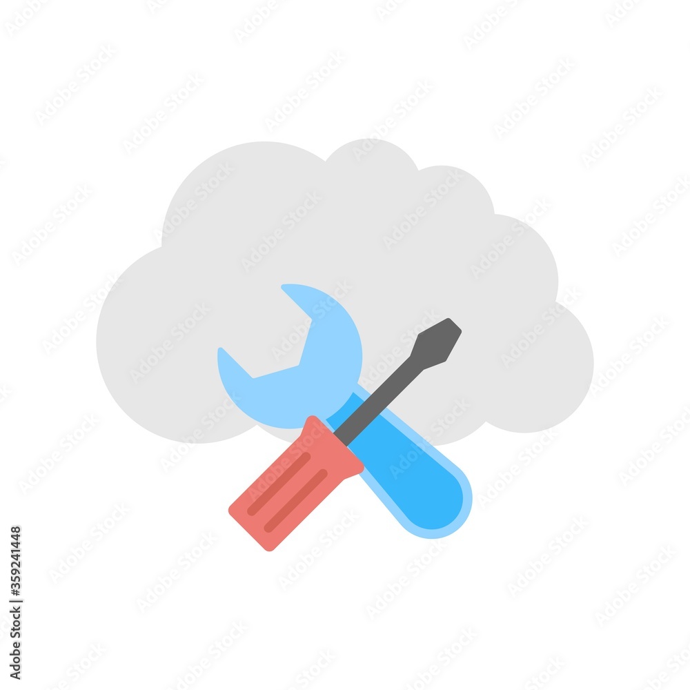 Cloud setting icon illustration in flat design style. Cloud storage maintenance sign. Cloud setting icon illustration in flat design style. Cloud storage maintenance sign.