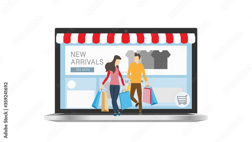 Online Shopping on notebook. Flat design people and Business concept, vector illustration concept. Online Shopping on notebook. Flat design people and Business concept, vector illustration concept.