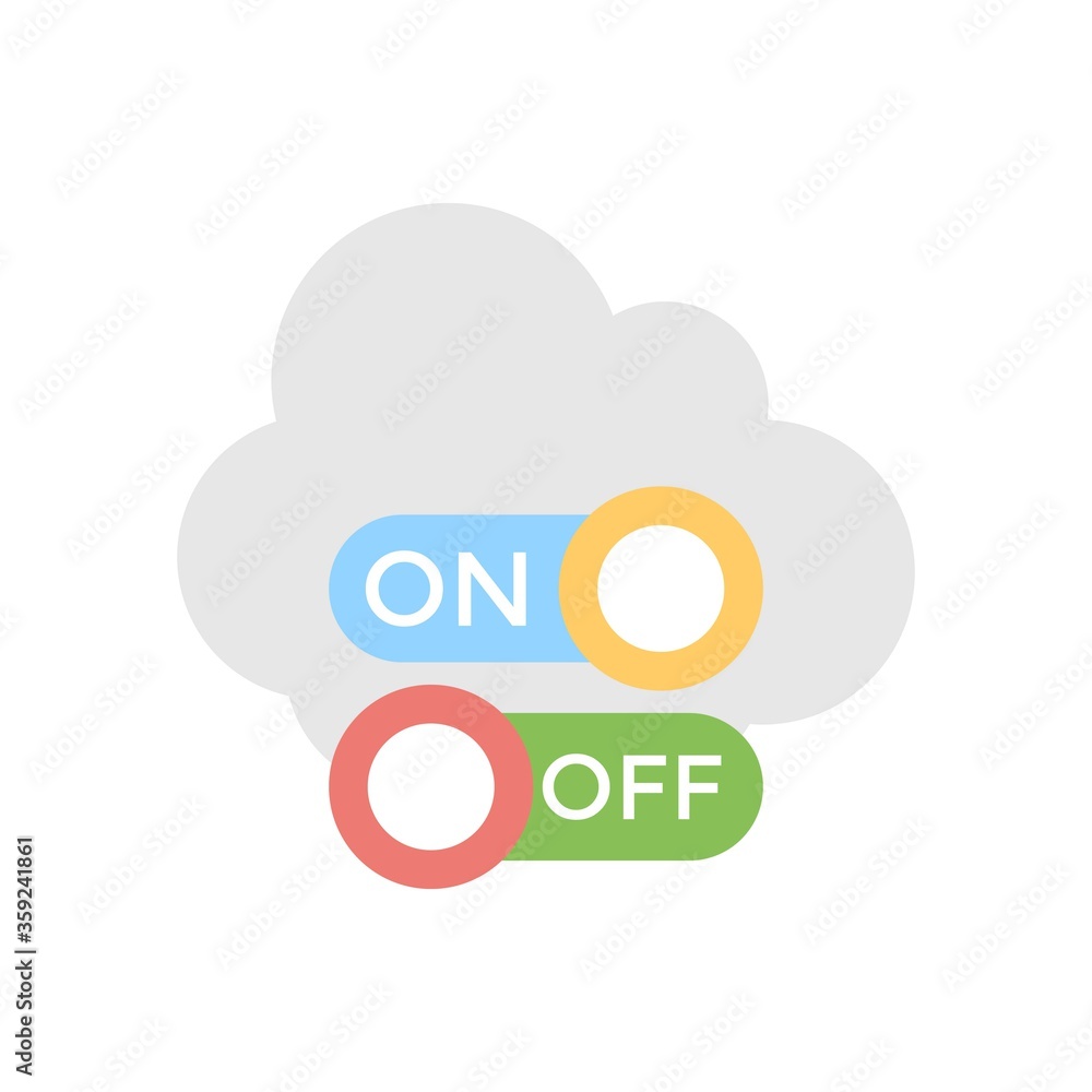 Cloud server with power on and off buttons. Cloud computing application start and stop symbol. Cloud server with power on and off buttons. Cloud computing application start and stop symbol.