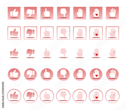 Hände, Icon-Set, rot-rosé, Vektor