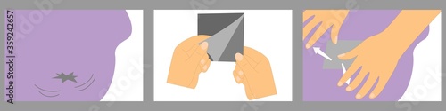 Repair patch, instructions for use, conceptual vector