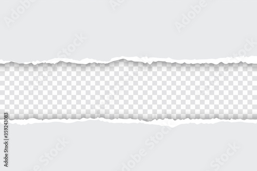Torn white paper fragments placed on transparent background with soft shadow. Paper template.