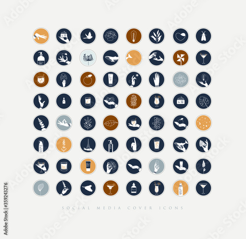 Hands and cosmetics social media cover icons blue