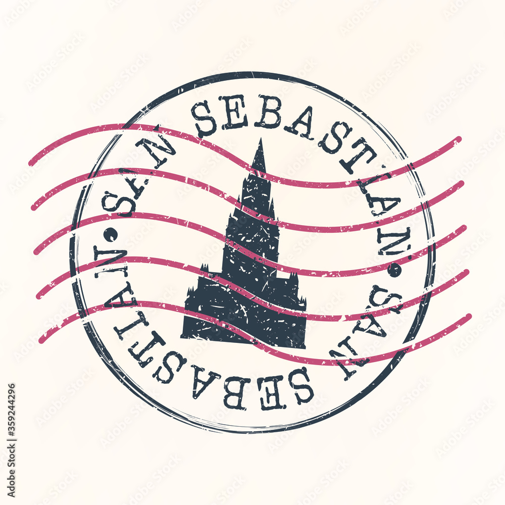 Obraz premium San Sebastian Spain Stamp Postal. Silhouette Seal. Passport Round Design. Vector Icon. Design Retro Travel. National Symbol.