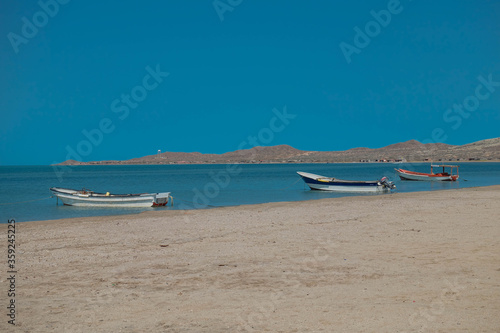 Beach with boats- at Cabo de la vela, La guajira, Colombia