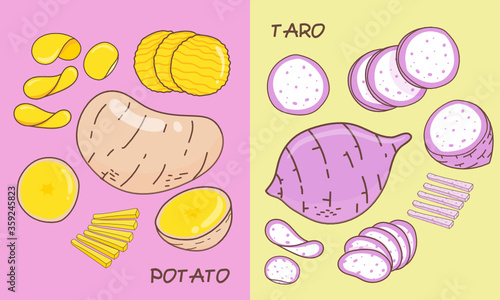 potato and taro icon sets. Vector illustration.