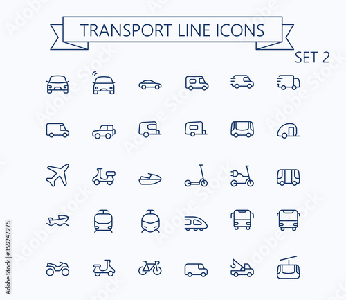 Transport vector icons set. Thin line outline 24x24 Grid. Pixel Perfect