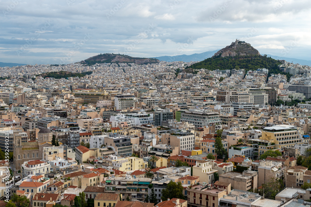 City of Athens, Greece view from sky, Bird Eye view, drone shot