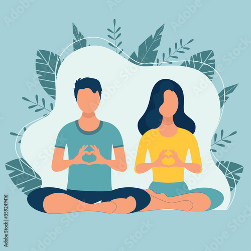 Wallpaper Mural Online yoga concept with mobile. yoga teacher in lotus practices meditation. Vector illustration in flat style Torontodigital.ca