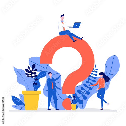 Group of business people feeling confused. Cartoon vector illustration of businessman, businesswoman wondering and doubting. Concept of finding solution and making decision.