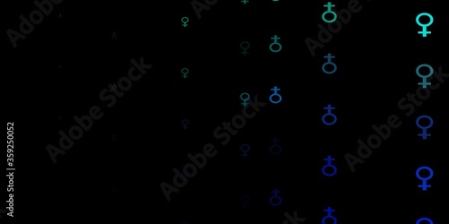 Dark BLUE vector pattern with feminism elements.