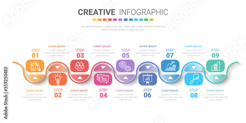 Infographic design elements for your business with 9 options, parts, steps or processes, Vector Illustration. 