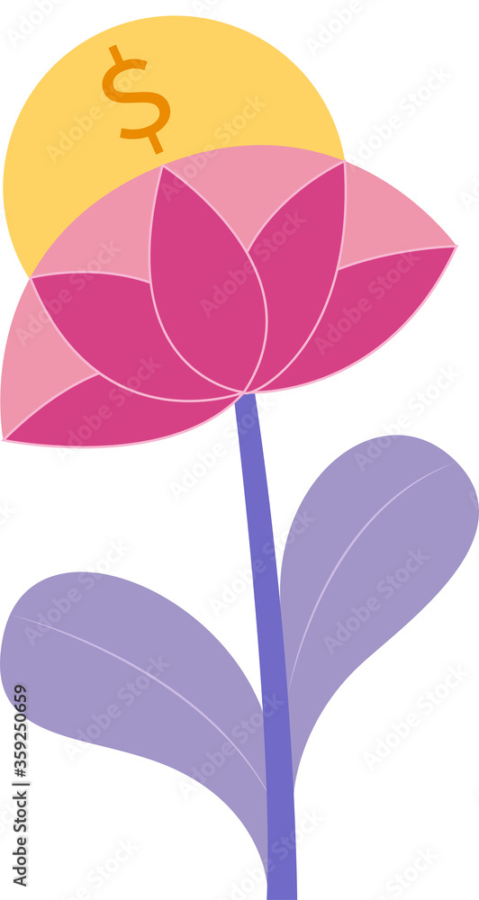 Vector business illustration, growing cash profits, career growth, flat color icon. Vector business illustration, growing cash profits, career growth, flat color icon.