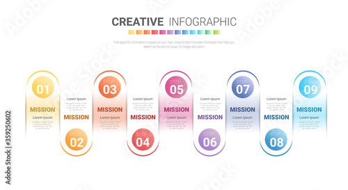 Infographic design elements for your business with 9 options, parts, steps or processes, Vector Illustration. 