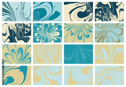 Liquid marble texture in color. Swirls and ripples of stone. Fluid art Ebru. Template for design covers, posters, business cards, presentation, invitation, flyers. Vector.