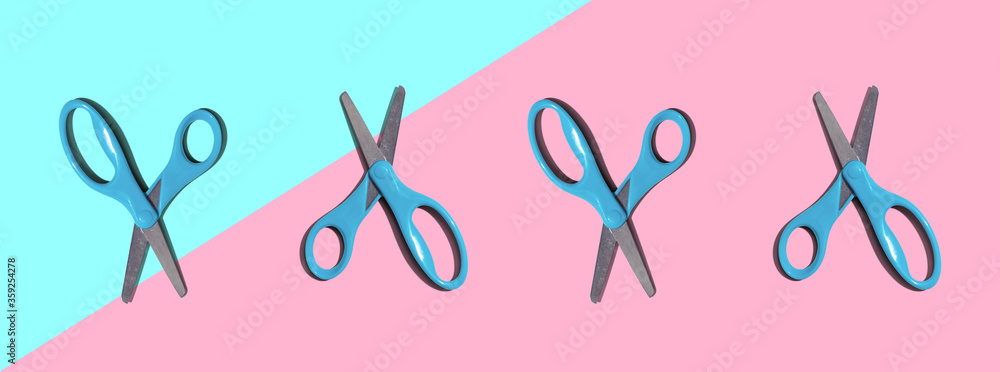 Scissors with dropped shadow from above - overhead view Scissors with dropped shadow from above - overhead view