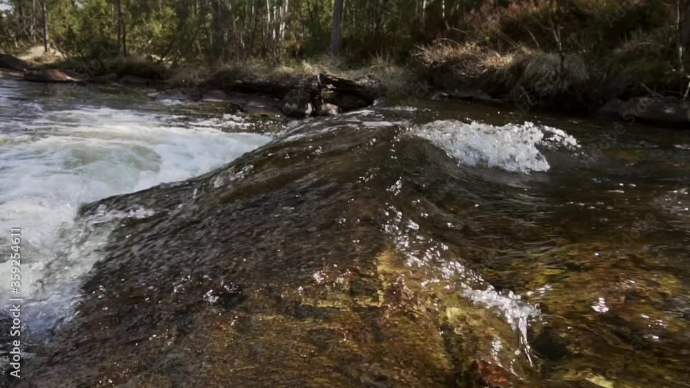 A static view of fresh and crystal clear water flowing through the creek. A static view of fresh and crystal clear water flowing through the creek.