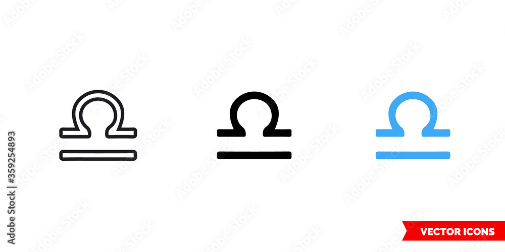 Zodiac sign libra from September to October icon of 3 types. Isolated vector sign symbol. Zodiac sign libra from September to October icon of 3 types. Isolated vector sign symbol.