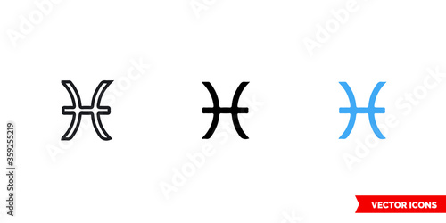 Pisces icon of 3 types. Isolated vector sign symbol.